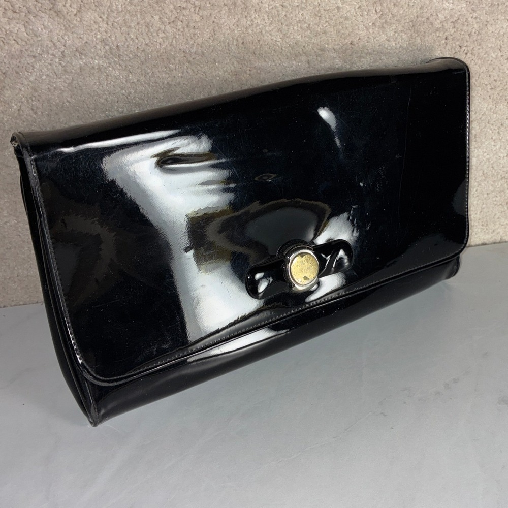 Vintage Crown Lewis Black Patent Leather Clutch -Classic Evening Look